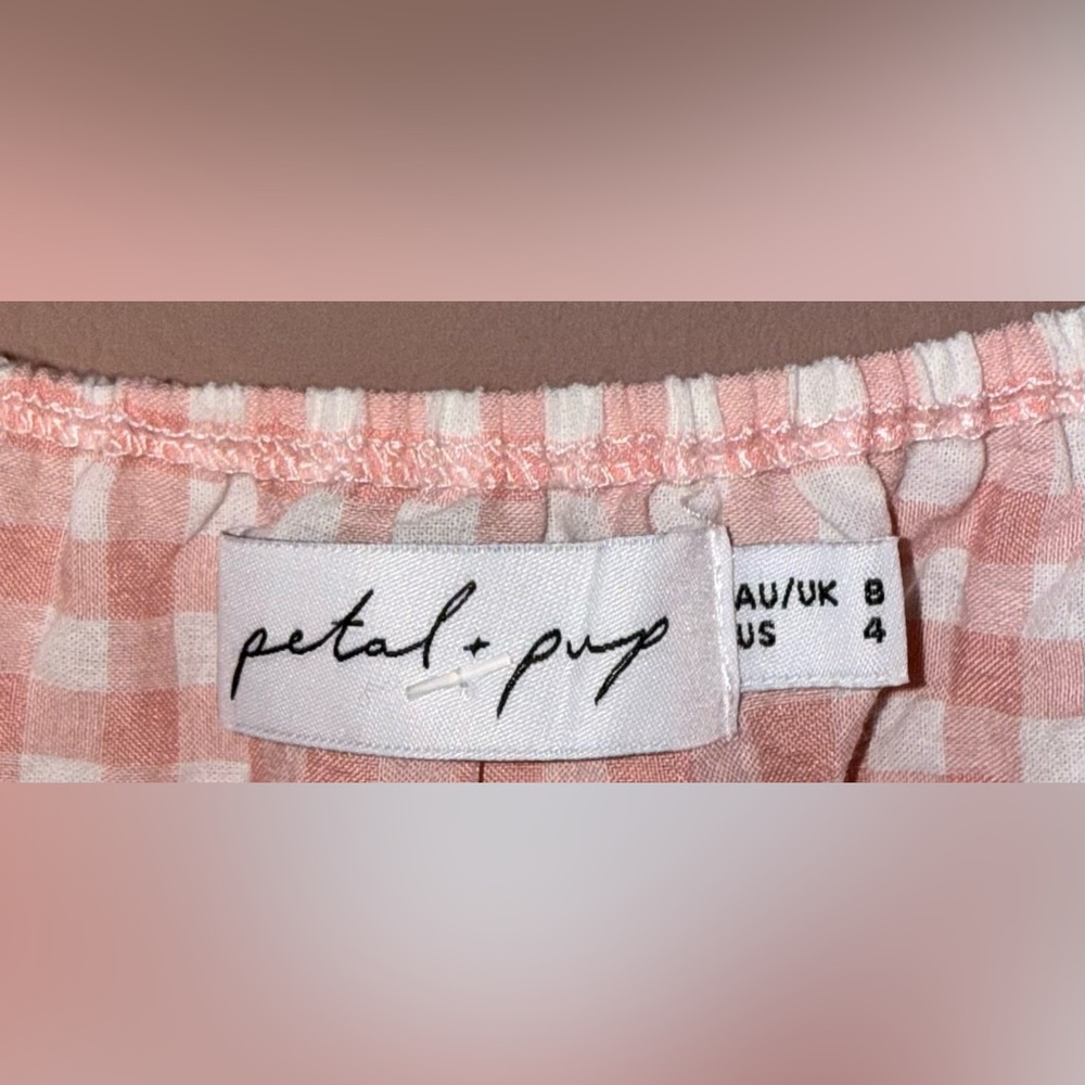 PETAL + PUP Gingham Tiered Mini Dress in Pink and White Size 4 - Picture 4 of 4